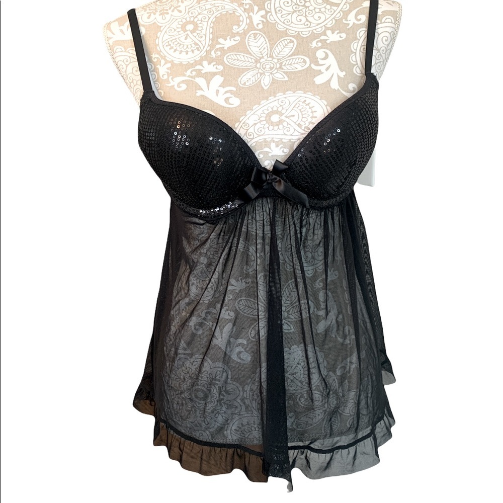 True Desire sheer sequined negligee padded bra